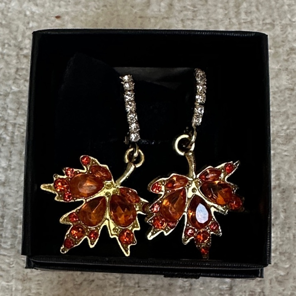 Elegant Gold and Orange Leaf Earrings